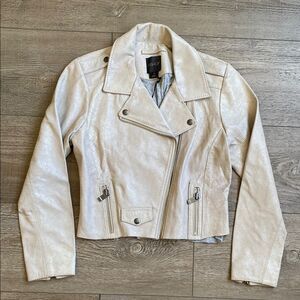 Elegant Cream Leather Jacket for Women